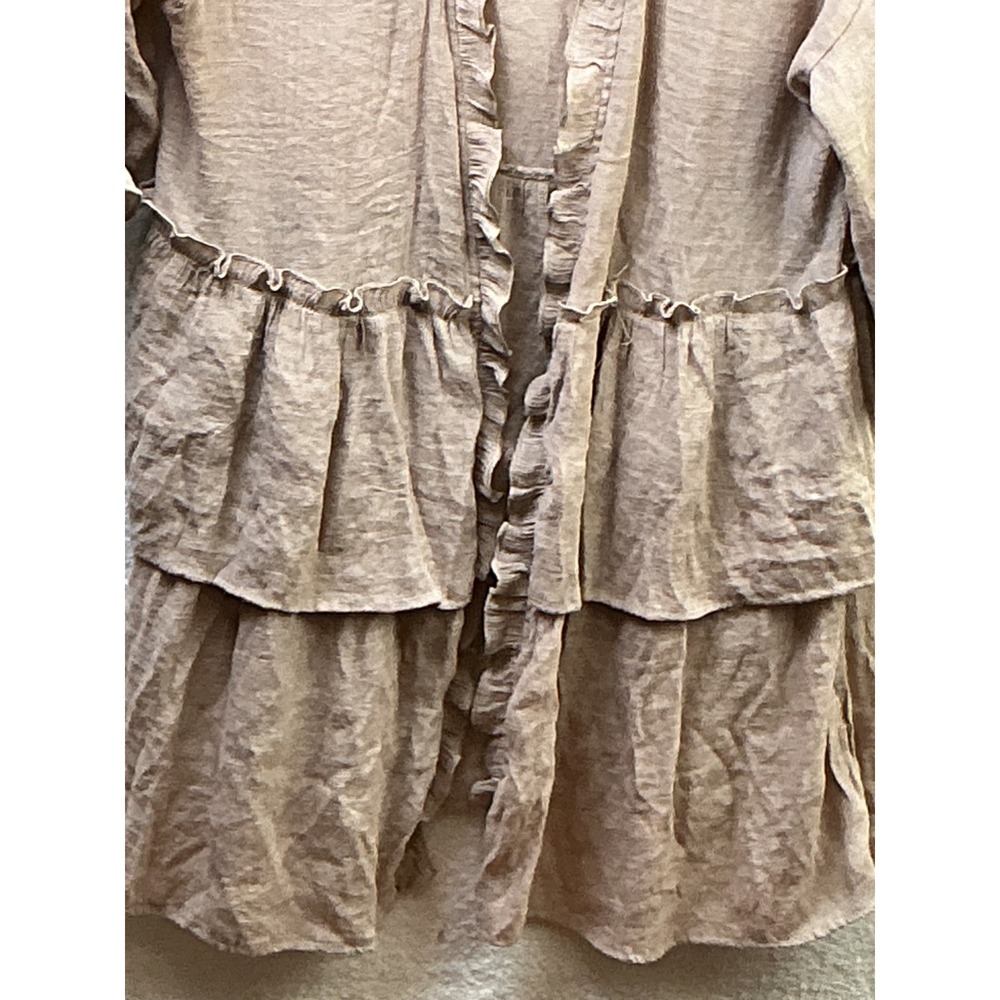 Easel Taupe Tencel Ruffle Tiered Kimono Cardigan ET3297 Mens Size Medium - Picture 6 of 11